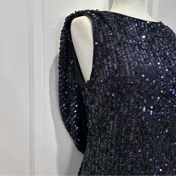 NWT Mac Duggal 26438 Cowl Back Sequin Midnight Blue Dress Size 10 - Picture 3 of 14